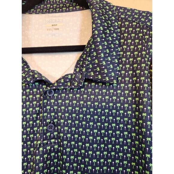 BCG Golf Men's Blue Tree Pattern Short Sleeve Collared Golf Polo Shirt Size 3XL - Picture 2 of 7